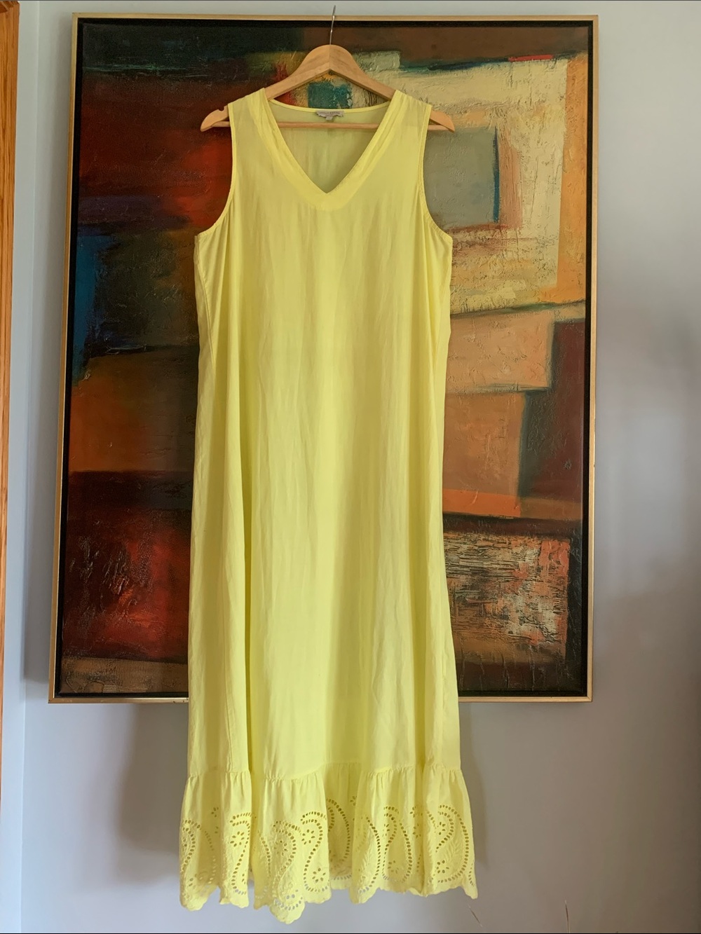 Stella Martini, Cotton Dress with Eyelet Lace Hemline, Size L